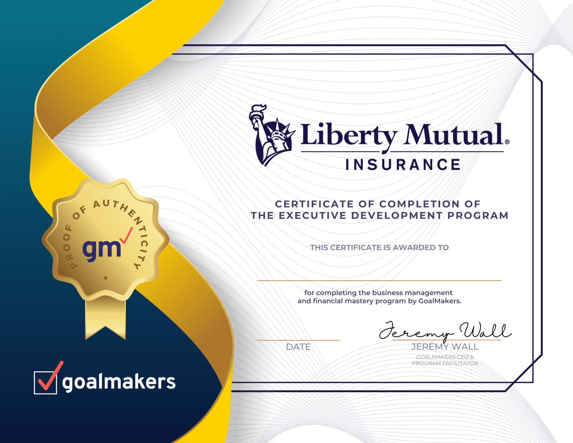 Liberty Mutual Executive Development Program certificate of completion